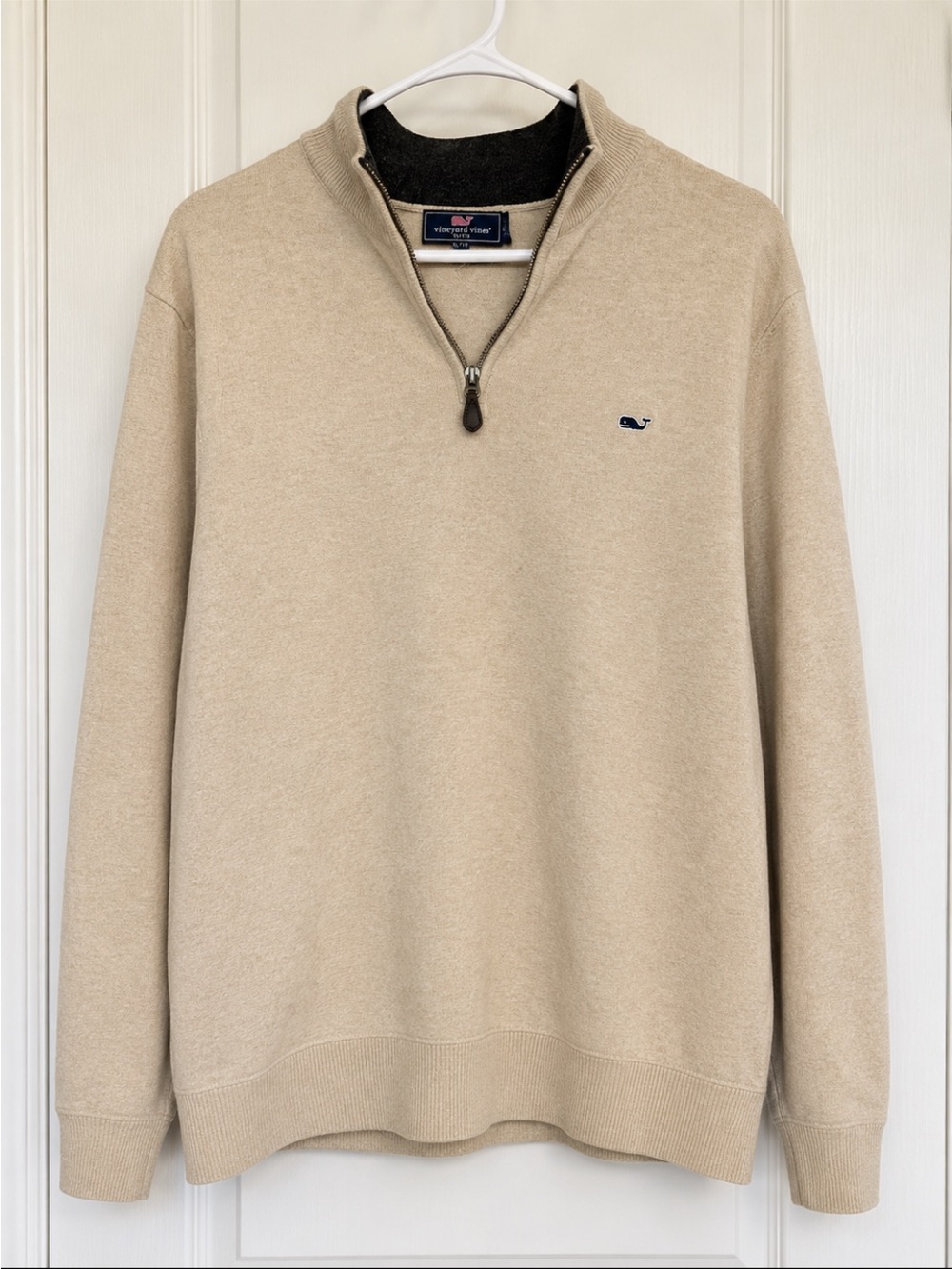 Vineyard Vines Men’s Tan Beige Quarter-Zip Sweater